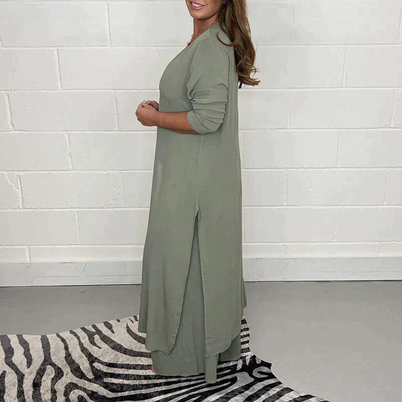 Rut - Lång blus och vida byxor set för kvinnor