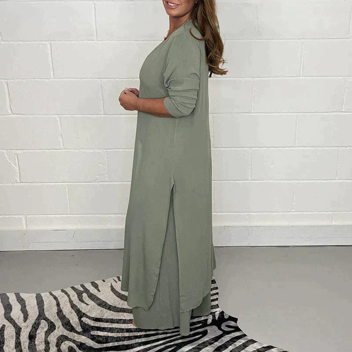 Rut - Lång blus och vida byxor set för kvinnor
