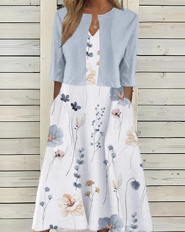 Sofi  - Eleganta tvådelade set med V-ringning och blommönster