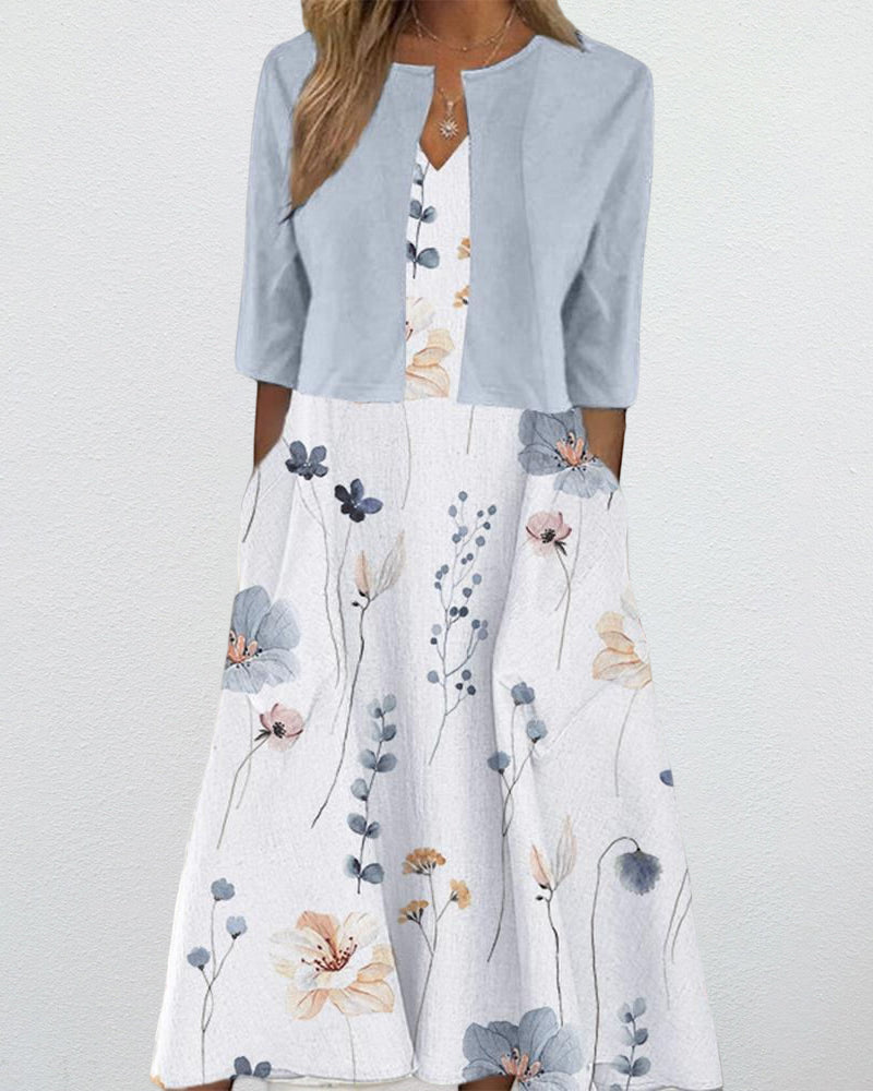 Sofi  - Eleganta tvådelade set med V-ringning och blommönster
