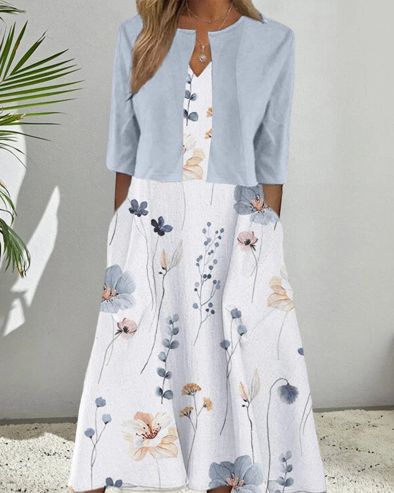 Sofi  - Eleganta tvådelade set med V-ringning och blommönster